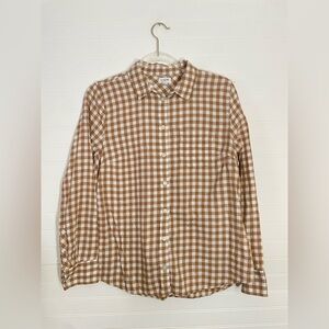 J.Crew Tan & White Gingham Plaid Long Sleeve Shirt Cotton Size Medium